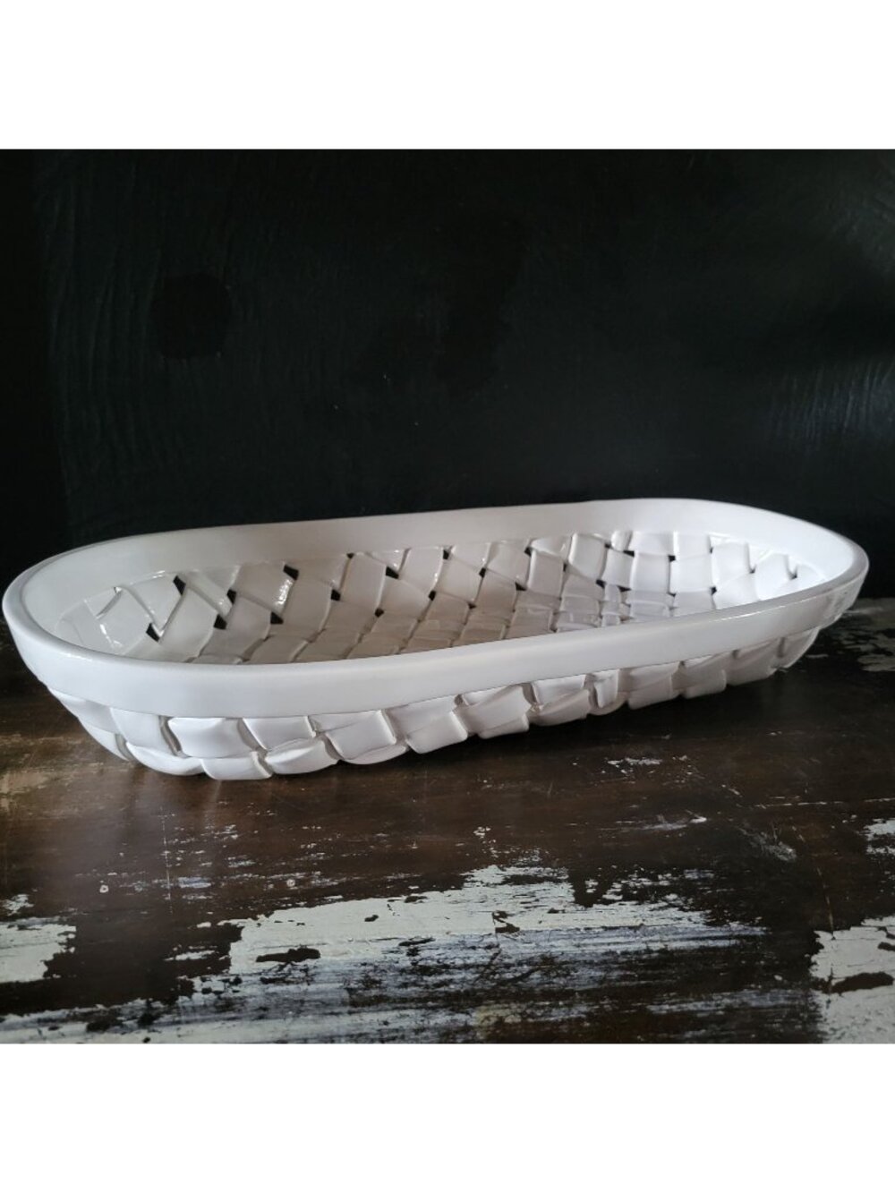 Vintage Italian White Ceramic Bread Basket, Centerpiece Bowl